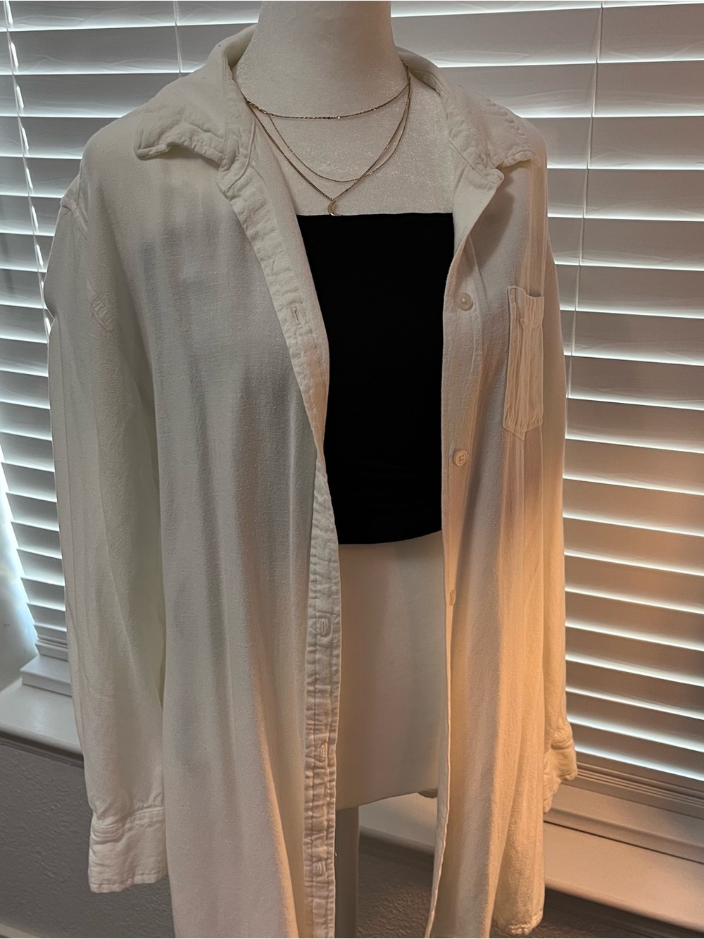 Women's white Button-Down Shirt - Relaxed Longline Style